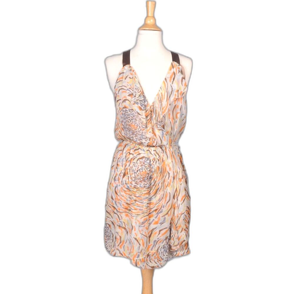 Charlie Jade Earth-tone Graphic Print Chiffon Dress Size S